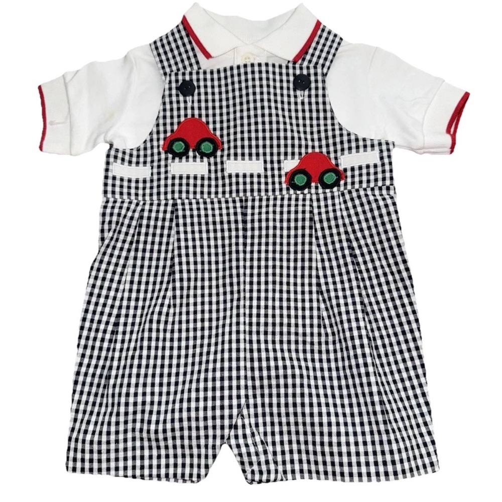 Eisman Smocked 6M 2 Piece Shorts Outfit Cars Gingham Embroidered Classic Vtg?